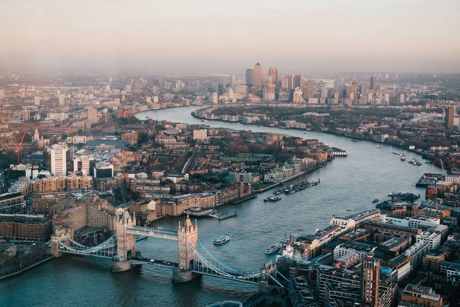 Aerial view of central London and the River Thames